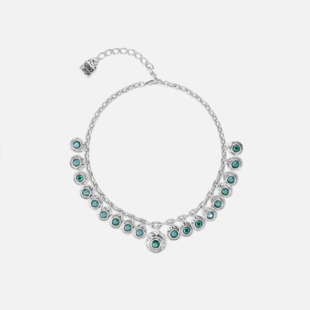 UNO de 50 Tizoc Necklace Multi Dangle Silver Choker Chain Blue Crystals Charms